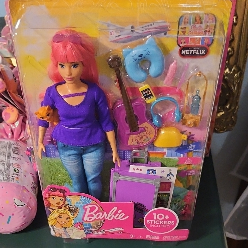 Barbie Travel Doll with Pink Hair and Purple Top